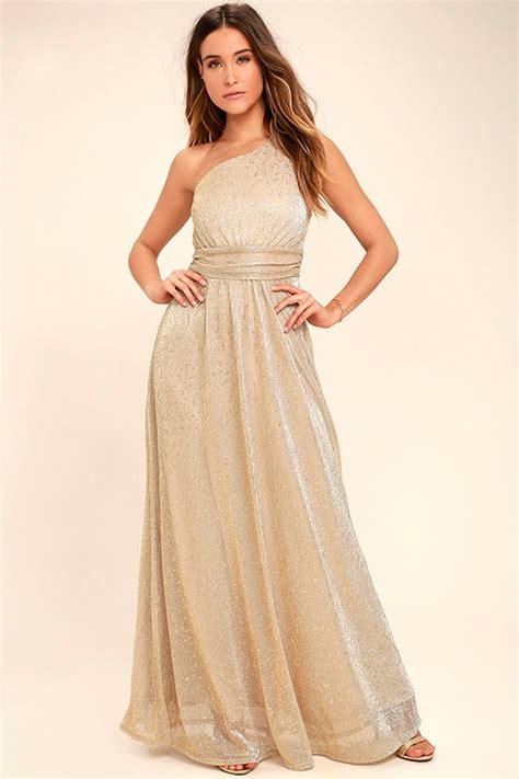 Lovely Gold Dress One Shoulder Dress Maxi Dress Lulus
