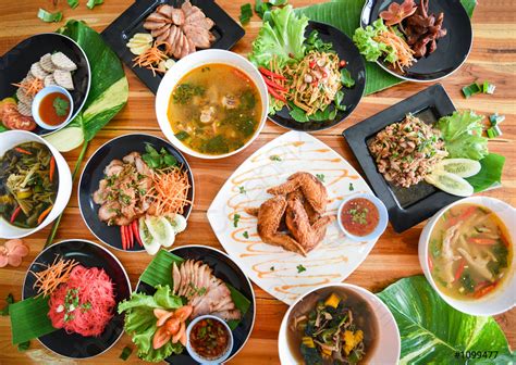 Thai Food Served On Dining Table Tradition Northeast Food Isaan Stock