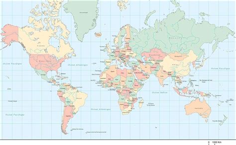 World Map Multi Color With Country Names In French