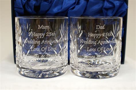 Engraved Pair Of Crystal Whisky Glasses In Silk Box Alcohol Gifts