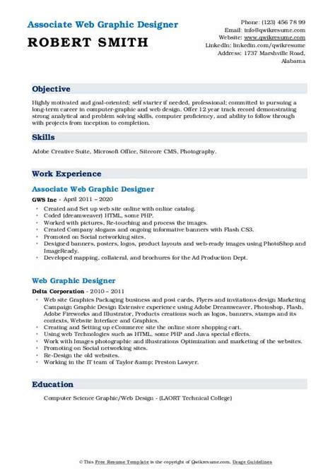 Graphic designers create visual content in both print and digital form. Web Graphic Designer Resume Samples | QwikResume