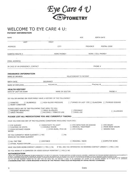 Eye Care 4 U Optometry Patients Forms