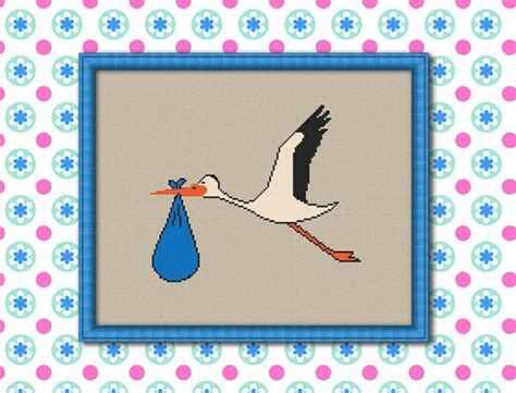 Stork With Baby Counted Cross Stitch Pattern Pdf Cross