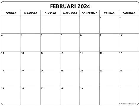 Februari 2024 Kalender Nederlandse Kalender Februari