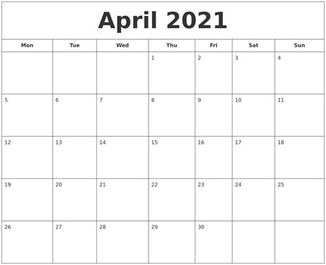 Free printable april 2021 calendars. April 2021 Printable Calendar