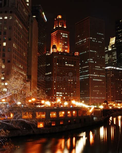 Chicago River At Night Stock Photo Image Of Skyline Illinois 339532