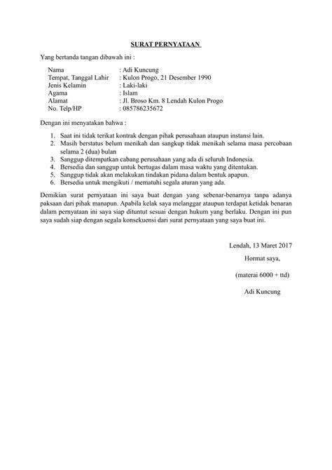 Download 3 Contoh Surat Pernyataan Diri Bermaterai Doc