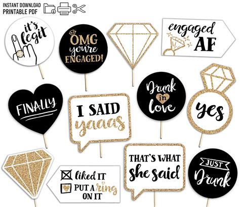 Funny Engagement Printable Photo Booth Props 12 Signs Gold Etsy España