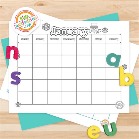 Free Bandw And Full Color Free Printable January Calendar Kids