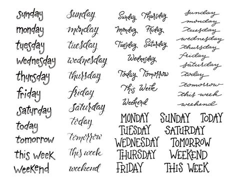 Days Of The Week Stickers Bullet Journal Planner Printable Etsy