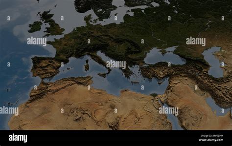 Europe And North Africa Map With Highly Detailed 3d Terrain And