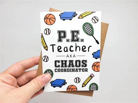 Greeting Card For Pe Teacher Card For School Pe Teacher Pe Etsy