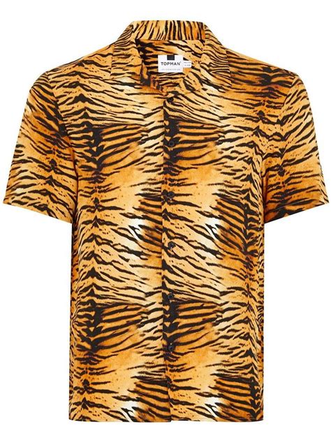 Tiger Print Short Sleeve Shirt Collared Shirts Clothing TOPMAN
