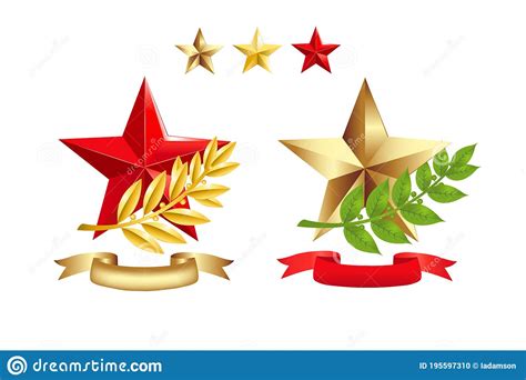 Signs Set Stars Laurel Branches And Ribbons Stock Vector