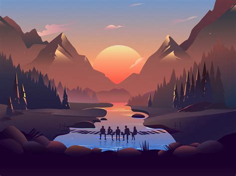 Afterglow Desktop Wallpaper Art Landscape Art Landscape Illustration