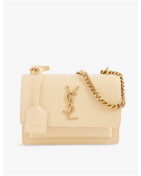 Saint Laurent Sunset Brand Plaque Leather Top Handle Bag In Vanilla