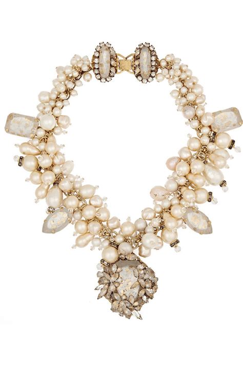 Erickson Beamon Pearl Jam Gold Plated Swarovski Crystal And Faux Pearl Necklace Faux Pearl