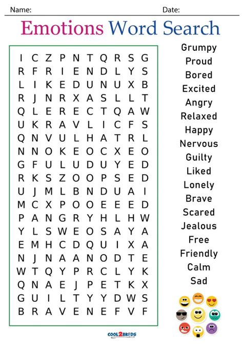 Printable Feelings And Emotions Word Search Cool2bkids