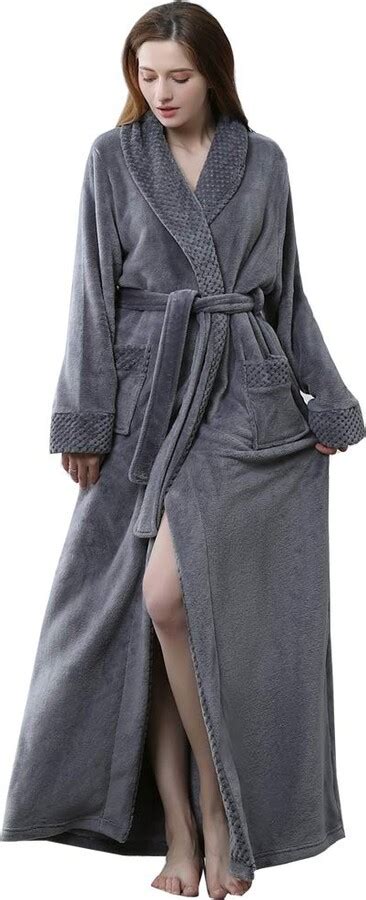 Kinow Women Luxury Waffle Bathrobe Fluffy Dressing Gown Spa Gown Wife Nightwear Grey L