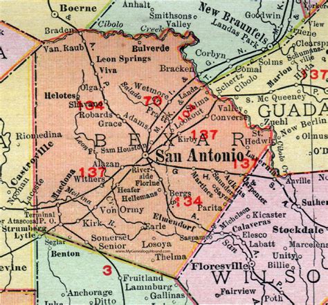 Bexar County Texas 1911 Map Rand Mcnally San Antonio Ft Sam