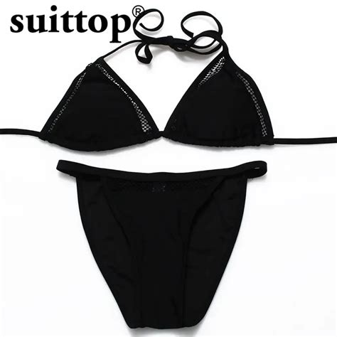 Suittop Bikini 2017 New Sexy Summer Women Bikini Set Push Up Swimwear Solid Black Women Swimsuit
