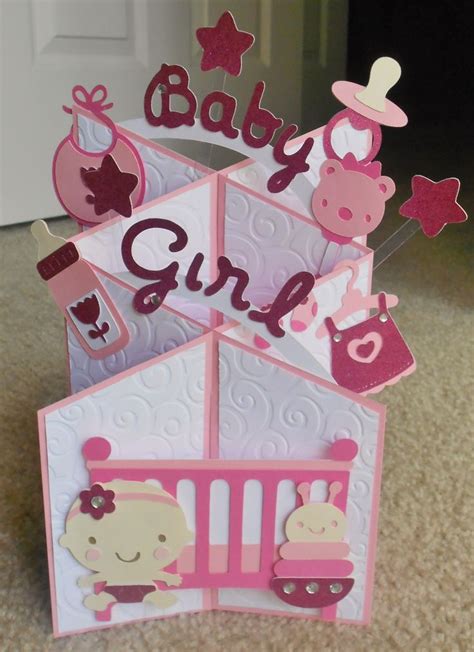 Handmade Baby Girl Cascade Card Cuttlebug Swirls Baby Steps Cricut