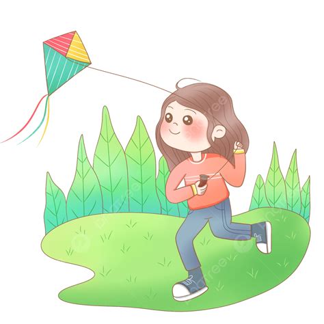 Girl Flying Kite Hd Transparent Cartoon Girl Png Material For Flying A