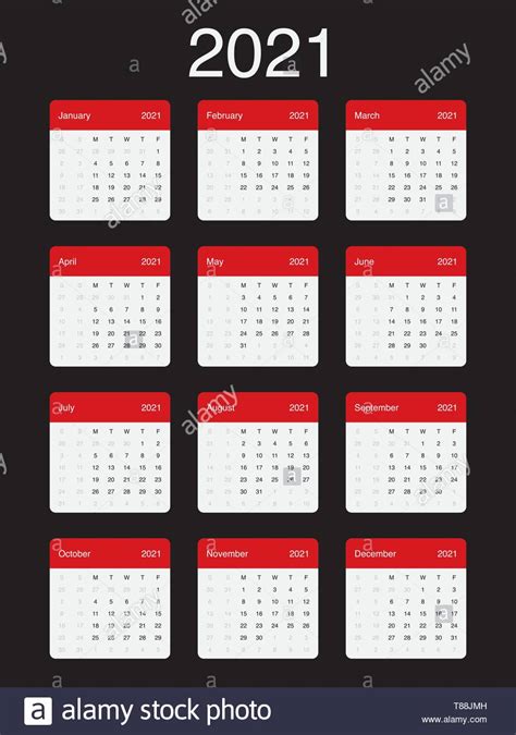 2021 Calendar Clean Minimal Simple Vector Design With A Basic Grid
