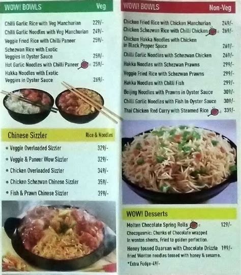 Wow China Menu Menu For Wow China Khar Western Suburbs Mumbai