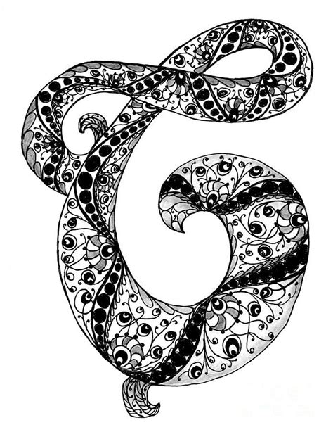 Zentangle Letter C Monogram In Black And White Drawing Zentangle