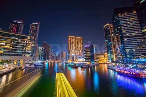 Dubai Marina At Night Stock Image Colourbox