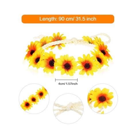 8 Pieces Sunflower Crown Hair Wreath Daisy Flower Headbands Hippie