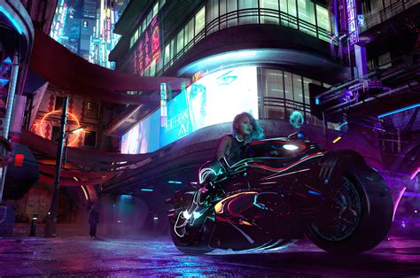 2560x1700 Cyberpunk City Girl With Bike 4k Chromebook Pixel Hd 4k