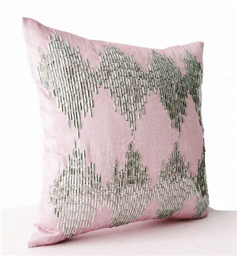 Pink Decorative Throw Pillow Cover Metallic Silver Sequin Intricate