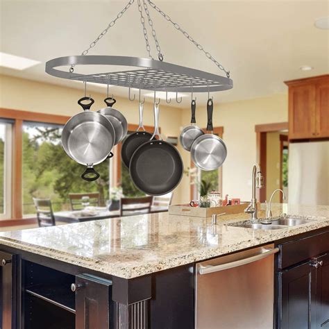 Hanging Pot Racks Oval Stainless Steel Pot And Pan Rack For Ceiling