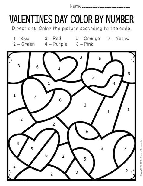 Color By Number Valentines Day Preschool Worksheets Hearts The