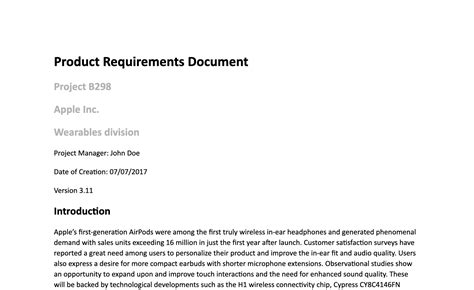Product Requirements Document Template Word