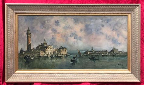 Giacomo Rosselli Painting Early 20th Century Venice Boats Seascape