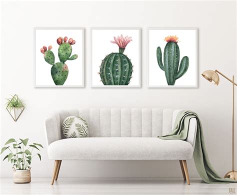 Watercolor Digital Cactus Wall Art Print Modern Boho Poster Etsy