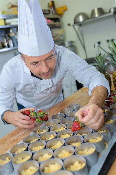Chef Cooking Strawberries Pies Stock Image Colourbox