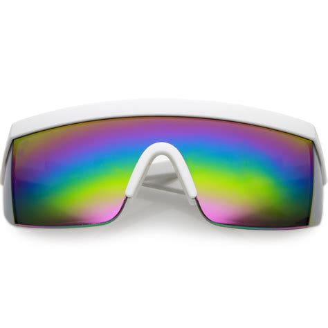 retro flat top rainbow mirrored goggle shield sunglasses zerouv