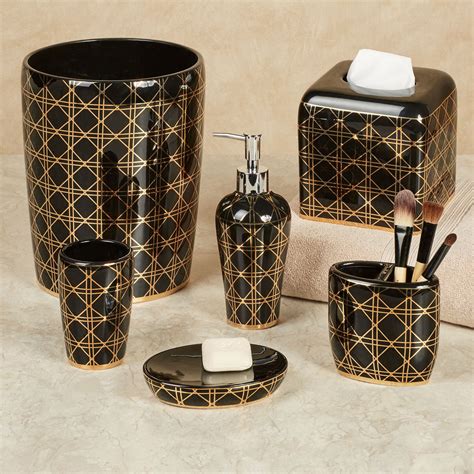 Find out your desired gold bathroom accessories with high quality at low price. Beauty Black and Gold Geometric Bath Accessories