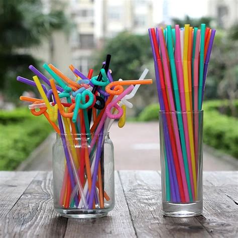 Drinking Straws 300 Pcs Multi Colored Flexible Bendy Disposable Straws