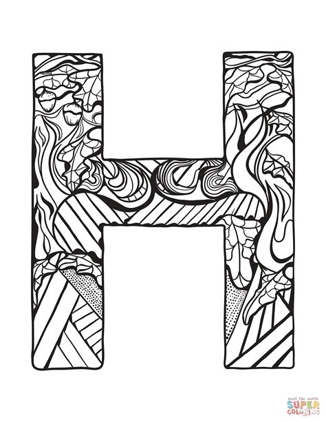 Letter H Zentangle Coloring Page Free Printable Coloring Pages