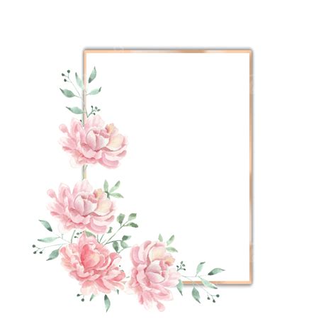Gold Frame With Red Peach Peony Watercolor Flower Wedding Watercolor
