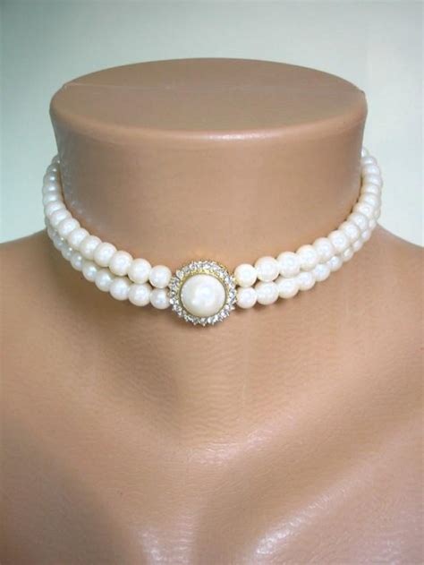 Pearl Choker Great Gatsby Pearl Necklace Strand Pearls Ivory Pearls Vintage Wedding