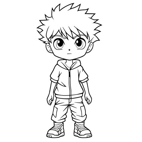Color This Cute Anime Boy Coloring Page Outline Sketch Drawing Vector