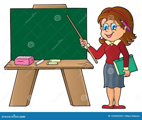 Woman Teacher Standing By Schoolboard Stock Vector Illustration Of