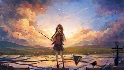 Desktop Wallpaper Original Anime Girl Sunset Art Hd