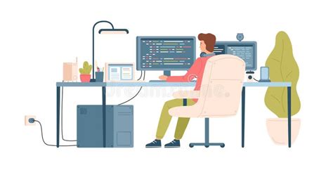 Programmer Coder Web Developer Or Software Engineer Sitting At Desk